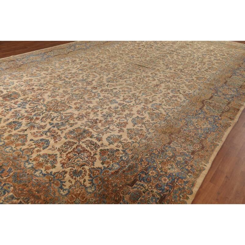 Pre-1900 Antique Kerman Persian Large Rug Handmade Wool Carpet - 11'3"x 20'3"