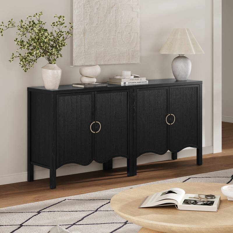 Scott Transitional Fluted Accent Cabinet or Storage Cabinet for Living Room or Entryway with Solid Wood Panel