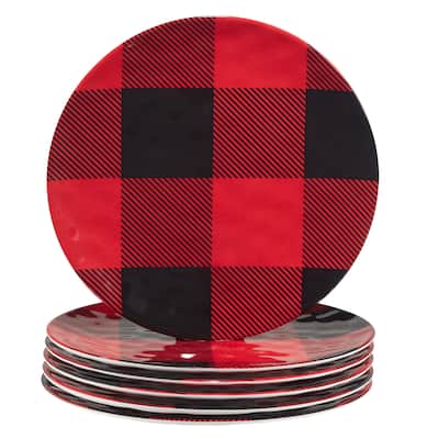 Certified International Red Buffalo Plaid Melamine 11" Dinner Plates, Set of 6 - 11-inch