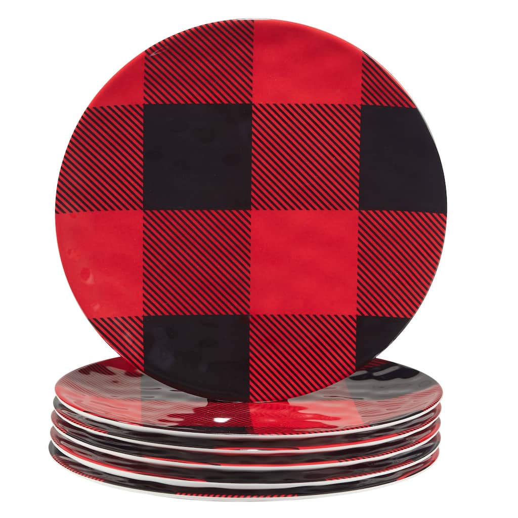 Certified International Red Buffalo Plaid Melamine 11" Dinner Plates, Set of 6 - 11-inch