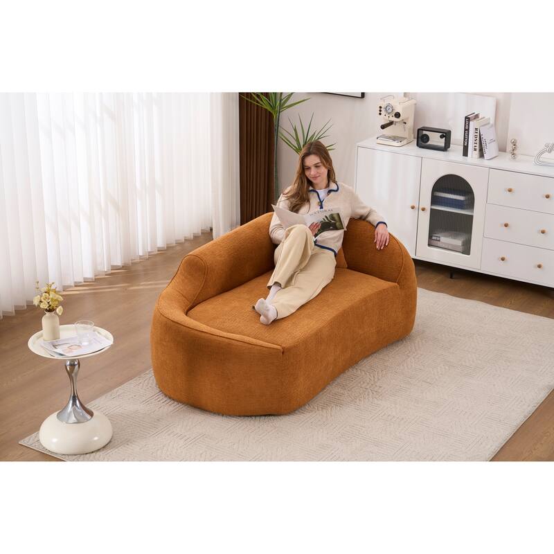 LY-048 Compression Curved Chaise Longue Chair Indoor, Modern Chenille Loveseat Couch