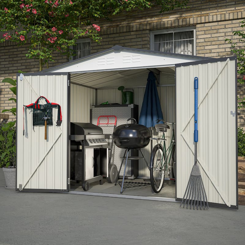 Outdoor 5 x 3 ft White Grey Metal Outdoor Storage Shed with Lockable Doors and Vents