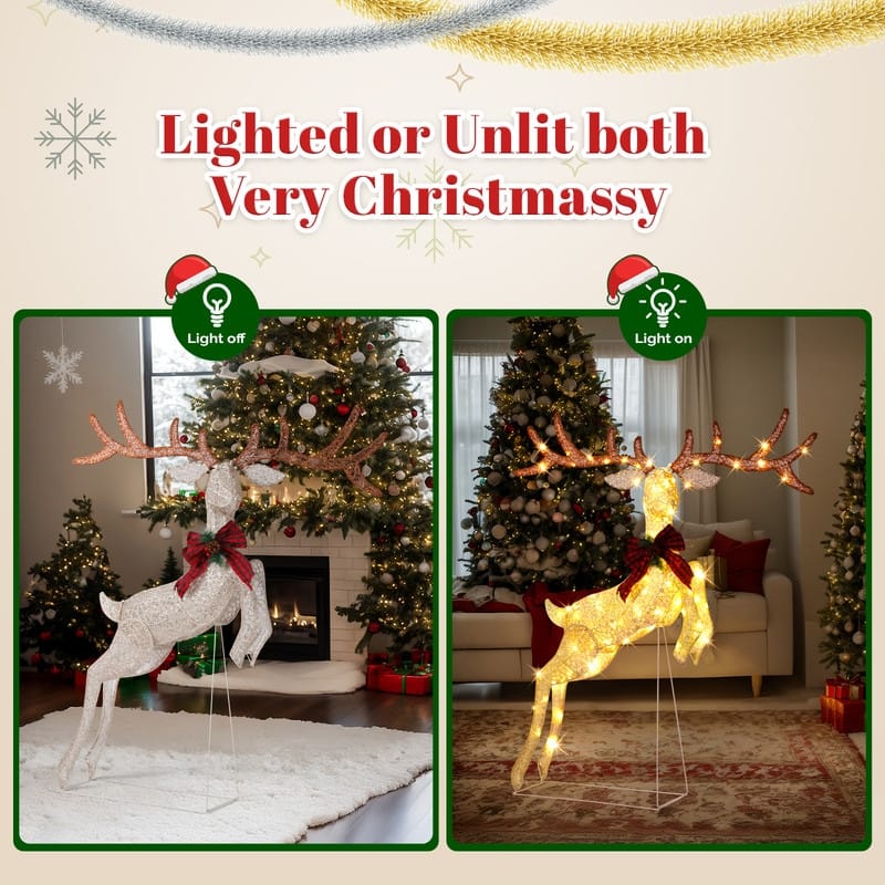 5FT Lighted Jumping Reindeer Christmas Decorations - Gold