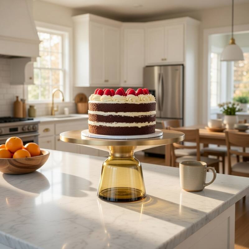 Len 30 Inch Coffee Table, Yellow Blown Glass Bell Base, Funnel Gold Steel