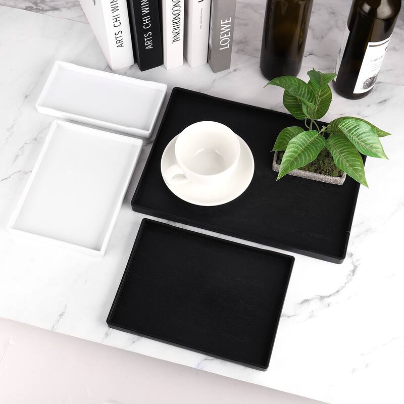 6Pcs Serving Tray Small Mini Tray 4" x 8" Plastic Rectangular Wooden Serving Trays Decorative Ottoman Platter