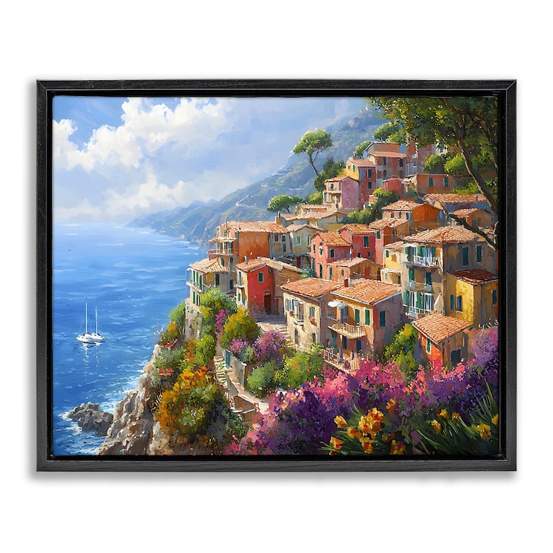 Stupell Coastal Seaside Village View Framed Floater Canvas Wall Art Design By Franklyn Gregory - 31 x 25 - Black