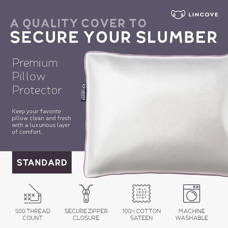 Lincove 100% Cotton Sateen Pillow Protector Cover - 500 Thread Count Luxury Cotton