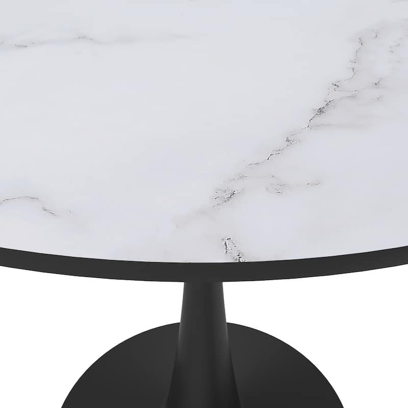 Bristol 32" Mid Century Modern Round Dining Table, MDF Wood Top & Glossy Iron Pedestal Base for Kitchen & Dining Room