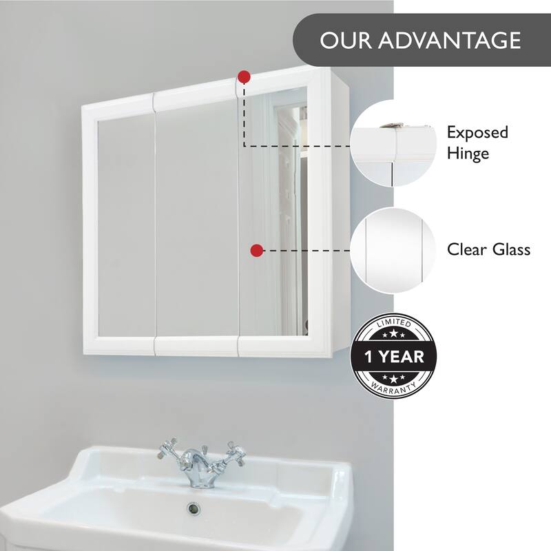 Design House Wyndham 30" Tri-View Bath Medicine Cabinet, White