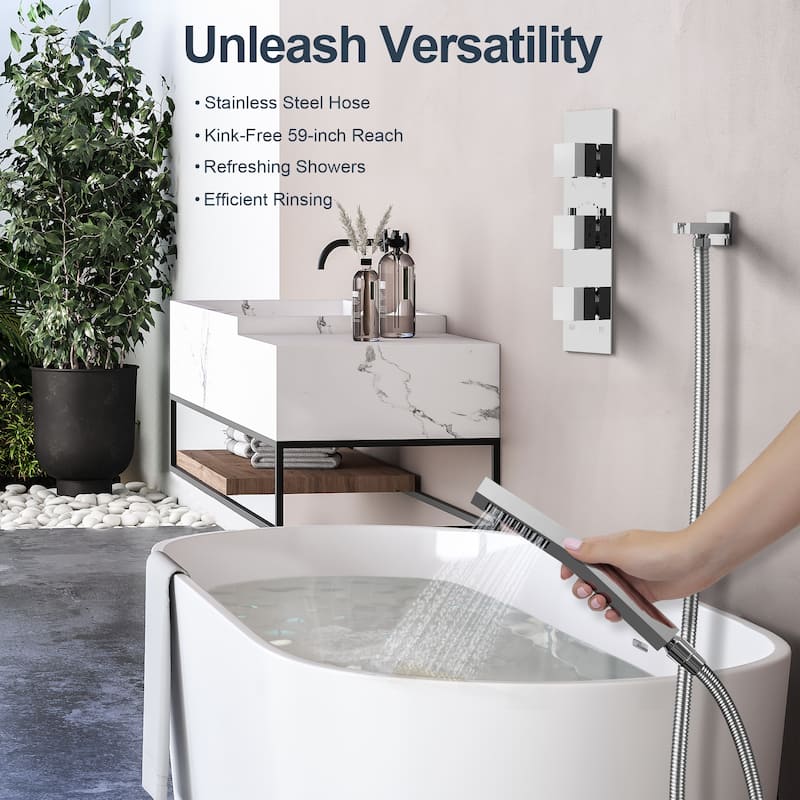 GRANDJOY 12" Wall Mounted Shower System Dual Shower Heads with 6 Body Jets