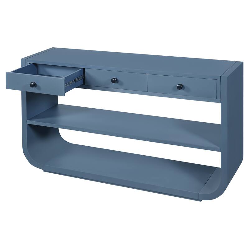 Christopher Knight Home - Modern Entryway Curved Console Table with Soft-Close Drawers & Open Shelves for Living Room, Hallway