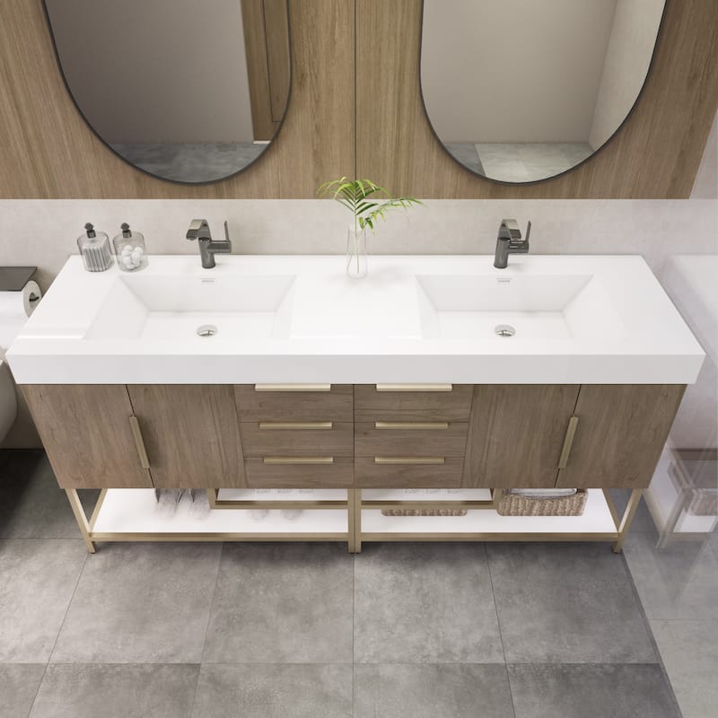 Noble 84" Free Standing Vanity with Reinforced Acrylic Double Sink - 84" Width