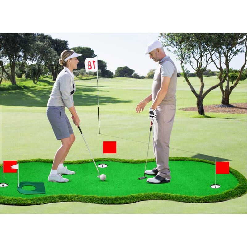 Indoor/Outdoor Putting Green Mat with Stainless Steel Challenge Cups & Slope Design for Practice