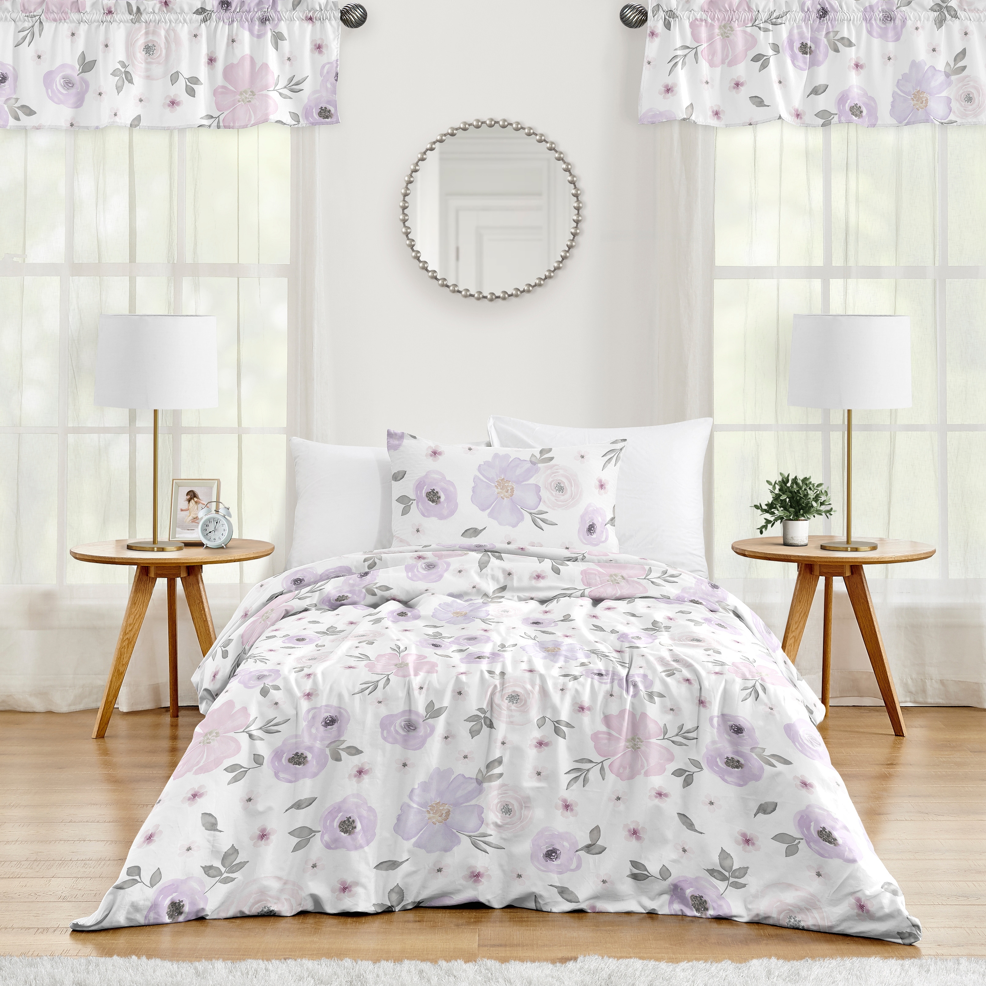 Sweet Jojo Designs Lavender Purple Pink Grey White Shabby Chic Watercolor Floral Collection Girl 2-piece Twin-size Comforter Set