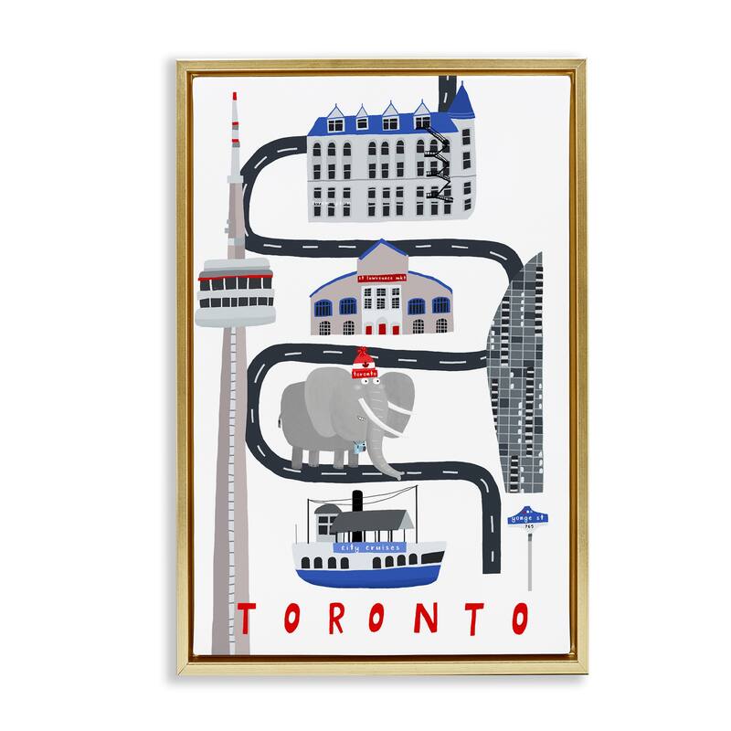 Stupell Toronto Whimsical Travel City Framed Floater Canvas Wall Art Design By Carla Daly - 21 x 31 - Gold