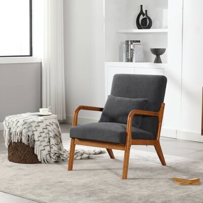 Gray 23.23" Upholstered Accent Chair with Rubber Wood Legs and Pillow