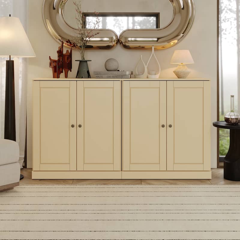 100% Solid Wood Sideboard with Glass or Solid Wood Doors by Palace Imports - 64" x 35.75" - Yellow - Solid