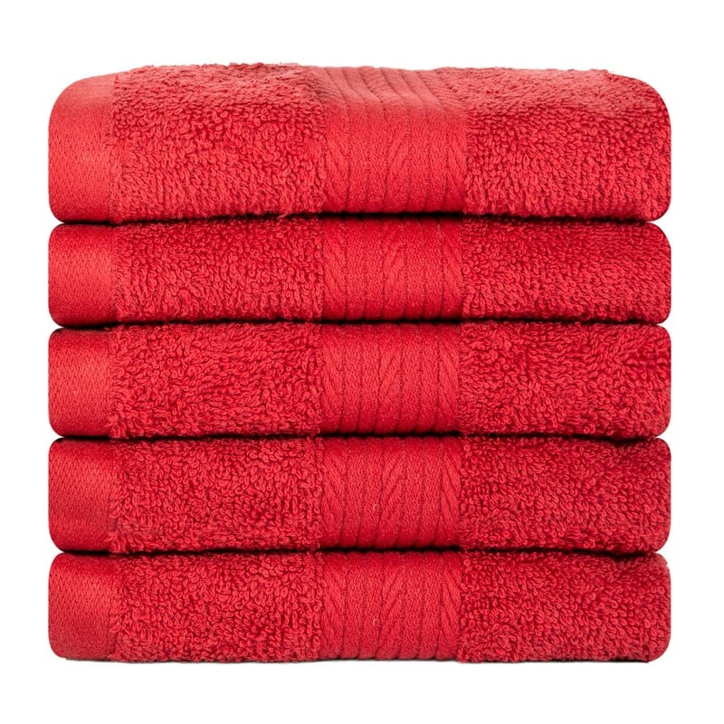 Pure Cotton 600 GSM Absorbent Washcloths 12x12 Inch by Ample Decor - 5 Pcs - Red