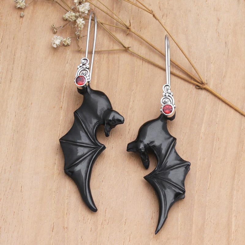 Novica Handmade Nocturnal Passion Garnet Dangle Earrings - Black