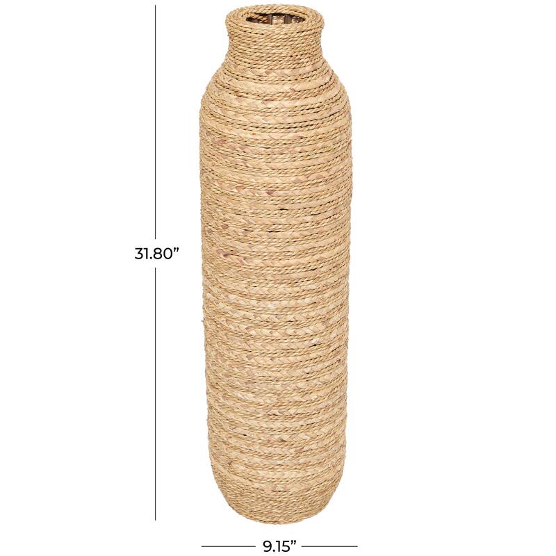 Brown Seagrass Handmade Slim Woven Tall Decorative Vase - 9"W, 32"H