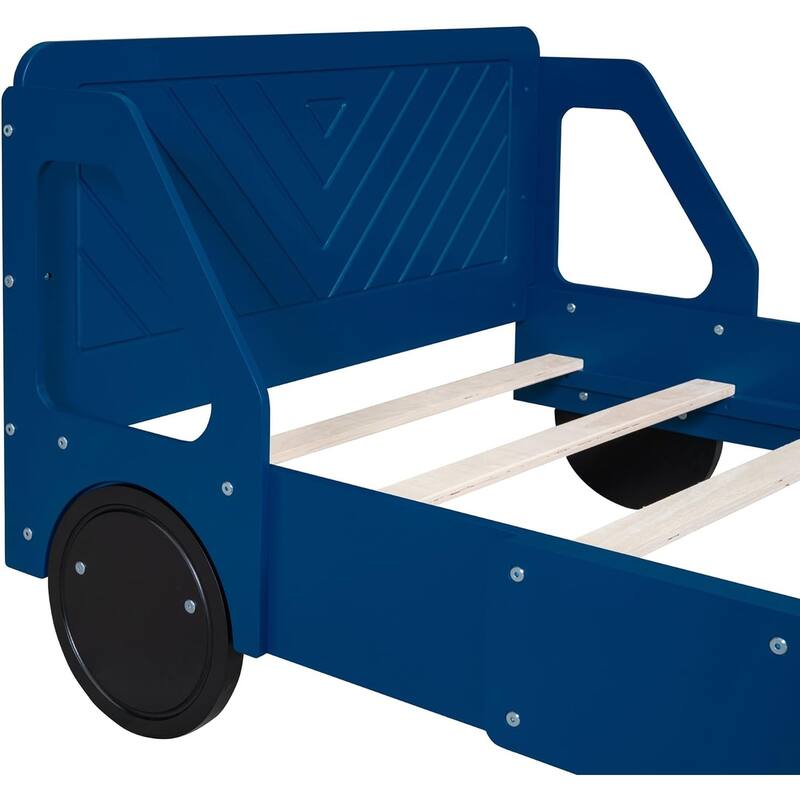 Twin/Full Car Bed for Kids, Car Shaped Platform Bed with Wheels, Headboard and Footboard, Toddler Car Bed Slat Support