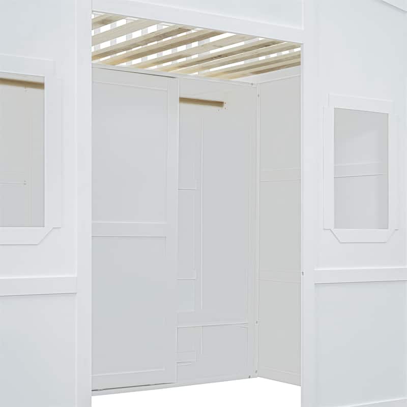Full Size House Loft Bed With Ladder and Wardrobe