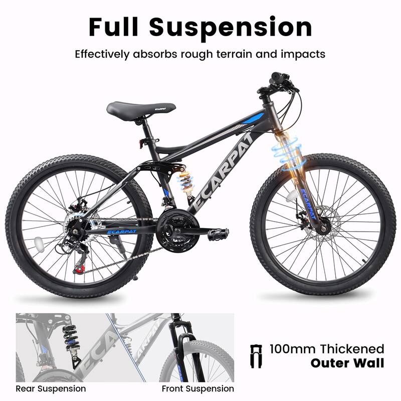 26" Mountain Bike - 21-Speed, Disc Brakes, Durable Frame, Front & Rear Dual-Shock Absorption