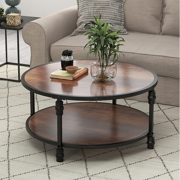 Coffee Table with Sturdy Metal Legs Round Center - Bed Bath