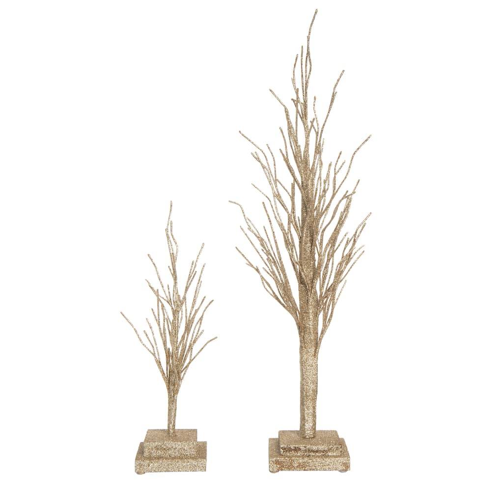 Transpac Wood 28.35 in. Brown Christmas Gilded Trees Set of 2