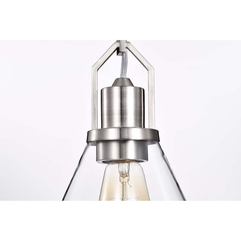 Brushed Nickel 1-Light 12 in. Modern Pendant with Clear Cone Glass Shade - Brushed Nickel