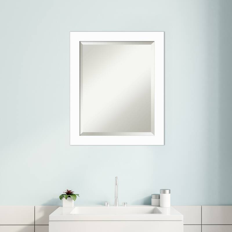 Basic Narrow Beveled Wood Framed Bathroom Vanity Wall Mirror