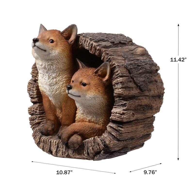 Fox Couple in Stump Outdoor Garden Statue - 11.5"