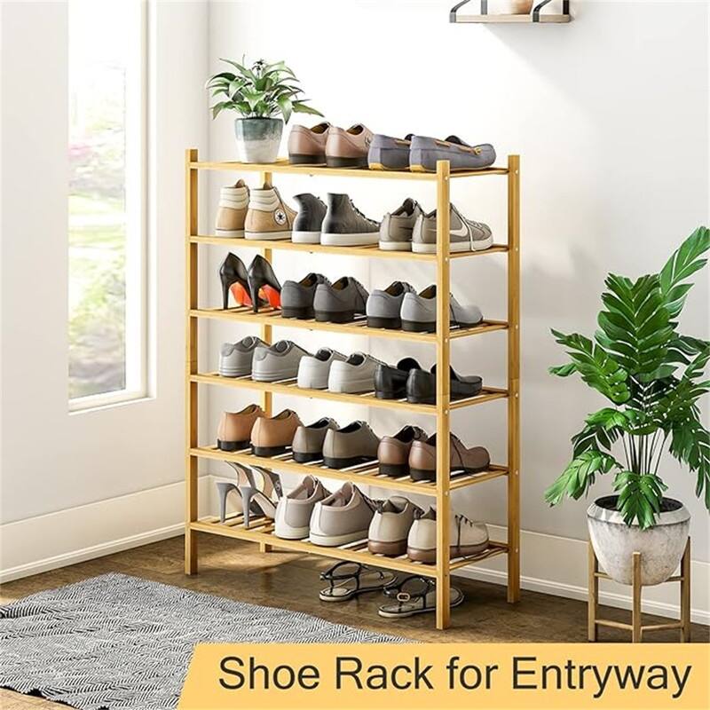 6-Tier Bamboo Shoe Rack - 11.02"D x 26.89"W x 36.54"H