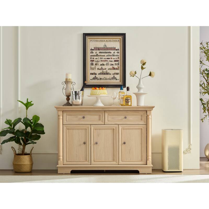 Farmhouse Style Kitchen Storage Cabinet, Large Wall Cabinet with Drawers and Doors in Roman Column Shape, Wooden Coffee Bar - Wood