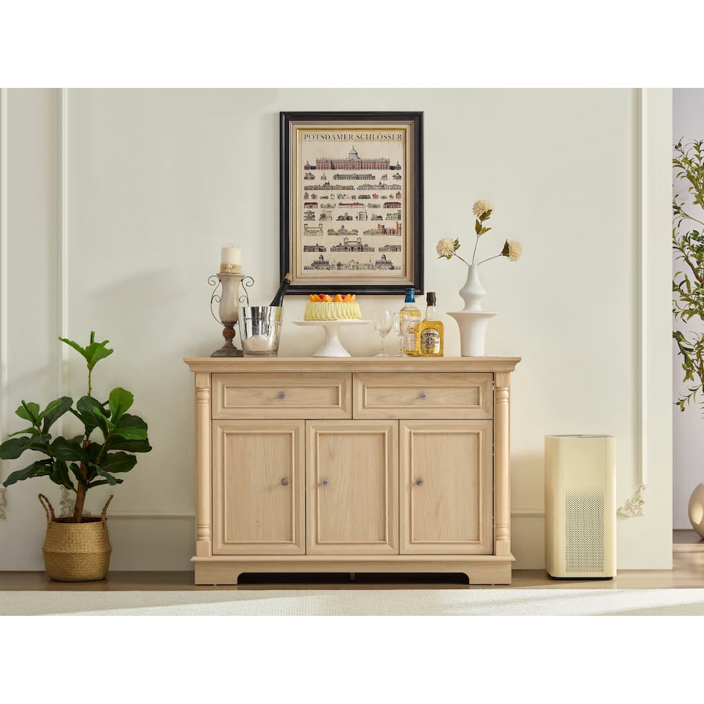 Farmhouse Style Kitchen Storage Cabinet, Large Wall Cabinet with Drawers and Doors in Roman Column Shape, Wooden Coffee Bar