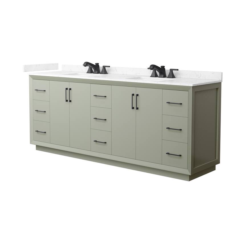 Wyndham Collection WCF4141-84D-VCA-US3MXX Strada 84" Free Standing - Light Green / Carrara Cultured Marble Top / Matte