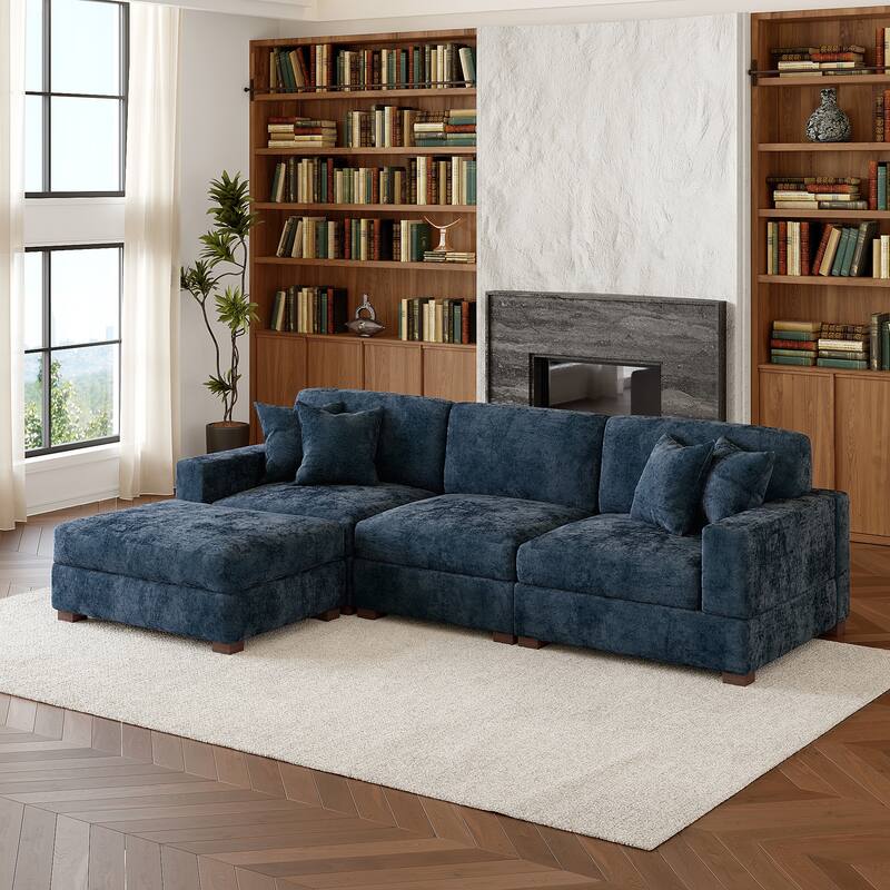 Oversized Chenille Modular Sectional Sofa Living Room Set with Ottoman