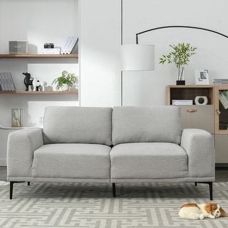 Square Arm Loveseat Sofa Light Gray Linen Accent Loveseat Couch - Bed ...