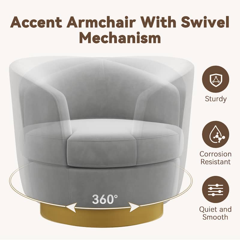 360 Degree Velvet Swivel Club Chair, Soft & Comfotable