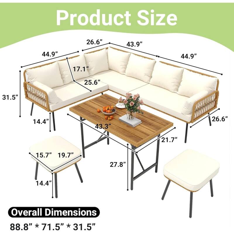 6 Pieces Patio Furniture Set, Outdoor Wicker Rattan