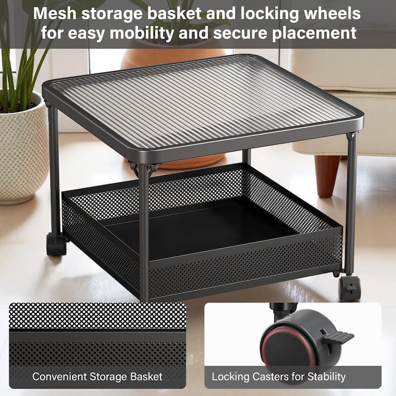 Meyreso Black Square Tempered Glass Nesting Coffee Tables with Metal Frame
