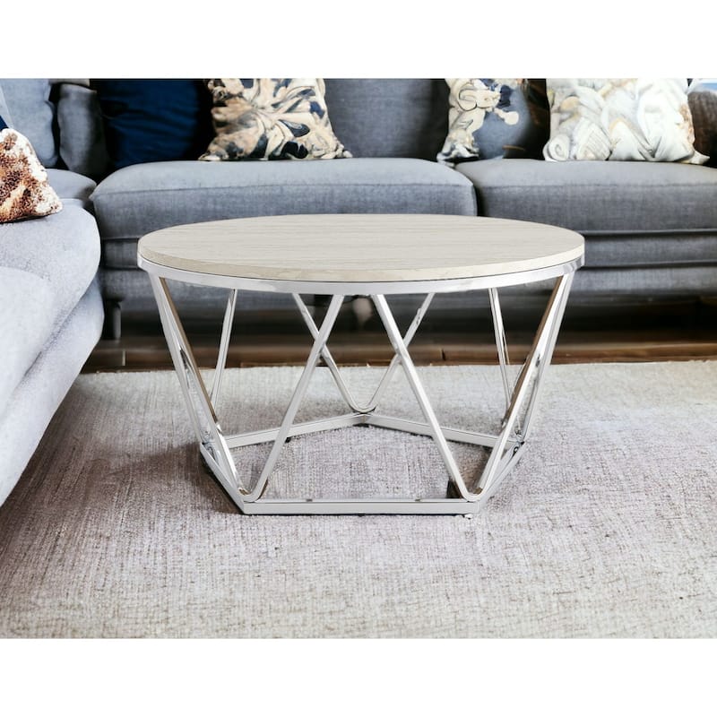 33" Round Coffee Table with Metal Base and Manufactured Wood Top - 33” x 33” x 17.75”