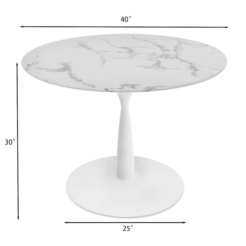 Round White Faux Marble Topped Round Pedestal Dining Table - 40"x40"x30"