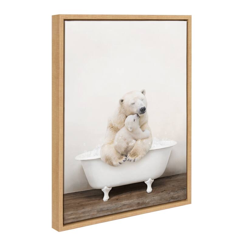 Kate and Laurel Mother Baby Polar Bath Framed Canvas by Amy Peterson - Natural