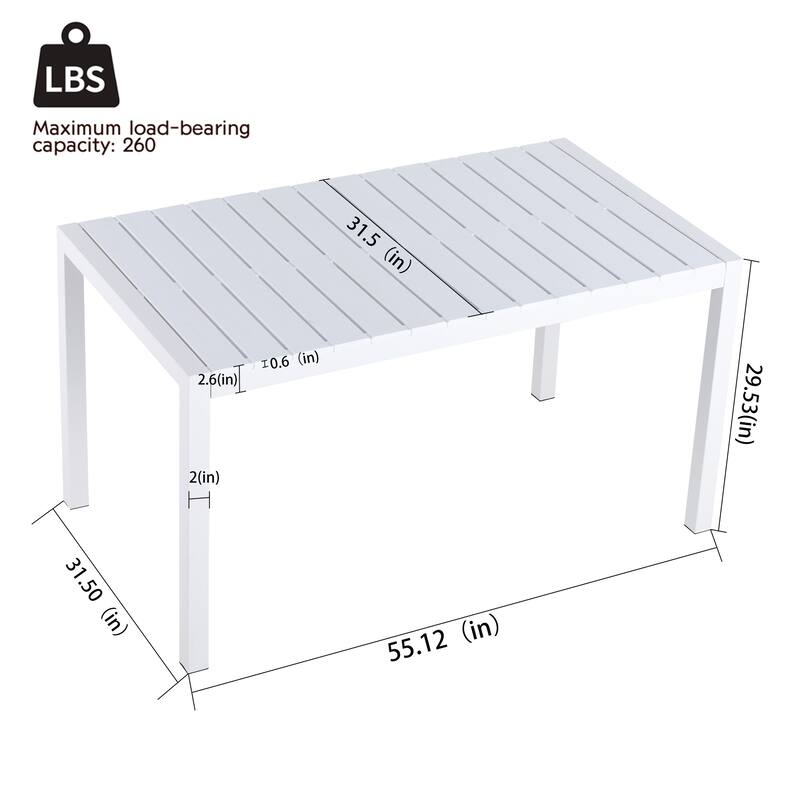 55" Modern White Dining Table with PP Tabletop and Metal Legs