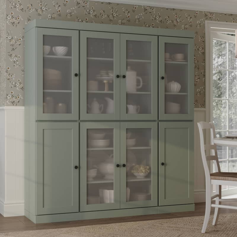 Palace Imports 100% Solid Wood 65" Pantry Cabinet with Frosted Glass, Shaker Doors and Adjustable Shelves - Sage