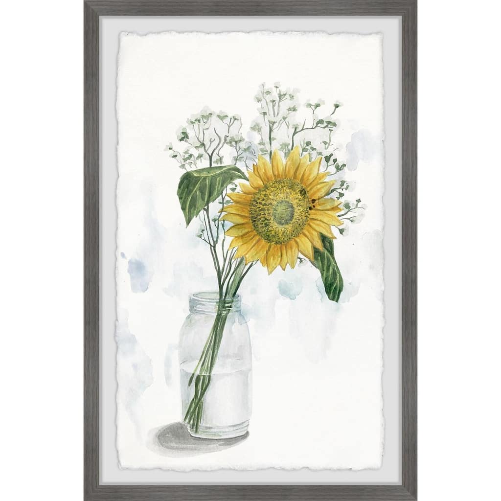 Sunflower in Glass Vase II Framed Wall Art, Floral Delight - A Blooming Accent for Your Living Space