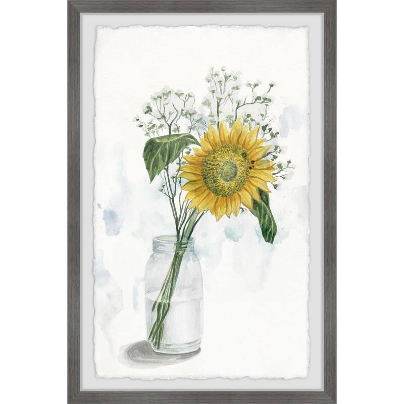Sunflower in Glass Vase II Framed Wall Art, Floral Delight - A Blooming Accent for Your Living Space