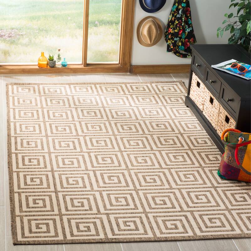 SAFAVIEH Linden Cathy Indoor/ Outdoor Waterproof Patio Backyard Rug - 4' x 6' - Cream/Beige