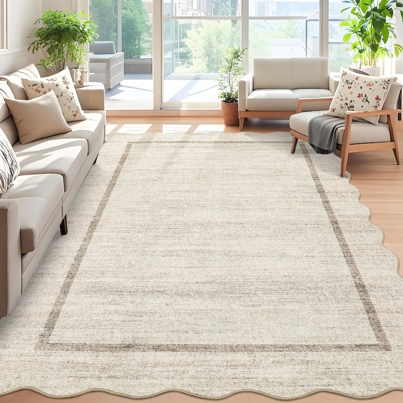 Garvee Scallop Solid Washable Area Rug - 10'x13' - Beige